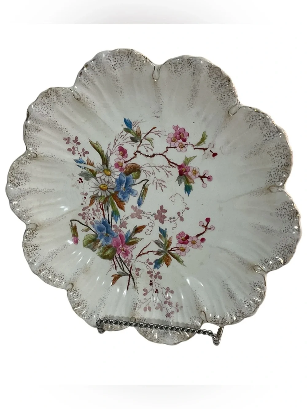 Antique Franz Anton Mehlem Royal Bonn Germany Floral Scalloped Plate 9 3/8”